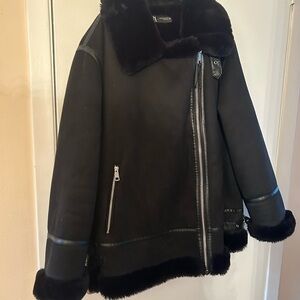 Zara Black Faux Fur Trim Jacket